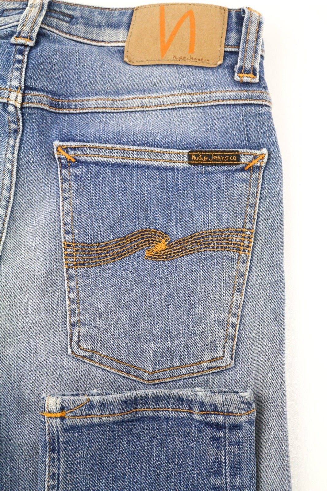 NUDIE JEANS Vyriški Aukštakulniai Tilde Džinsai W28/L30 Mėlyni Blokeliai, Plauti Tamprūs Užtrauktukai 