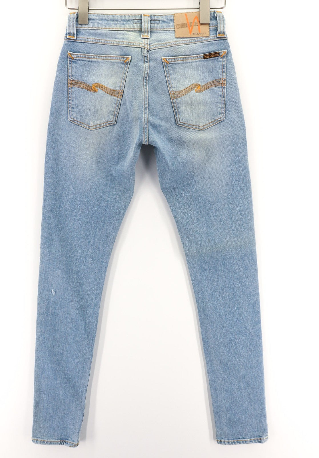 NUDIE JEANS Skinny Lin šviesiai oranžiniai vyriški džinsai W28/L34 organinės medvilnės užtrauktuku 