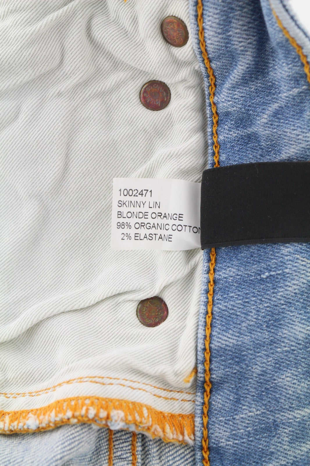 NUDIE JEANS Skinny Lin šviesiai oranžiniai vyriški džinsai W28/L34 organinės medvilnės užtrauktuku 