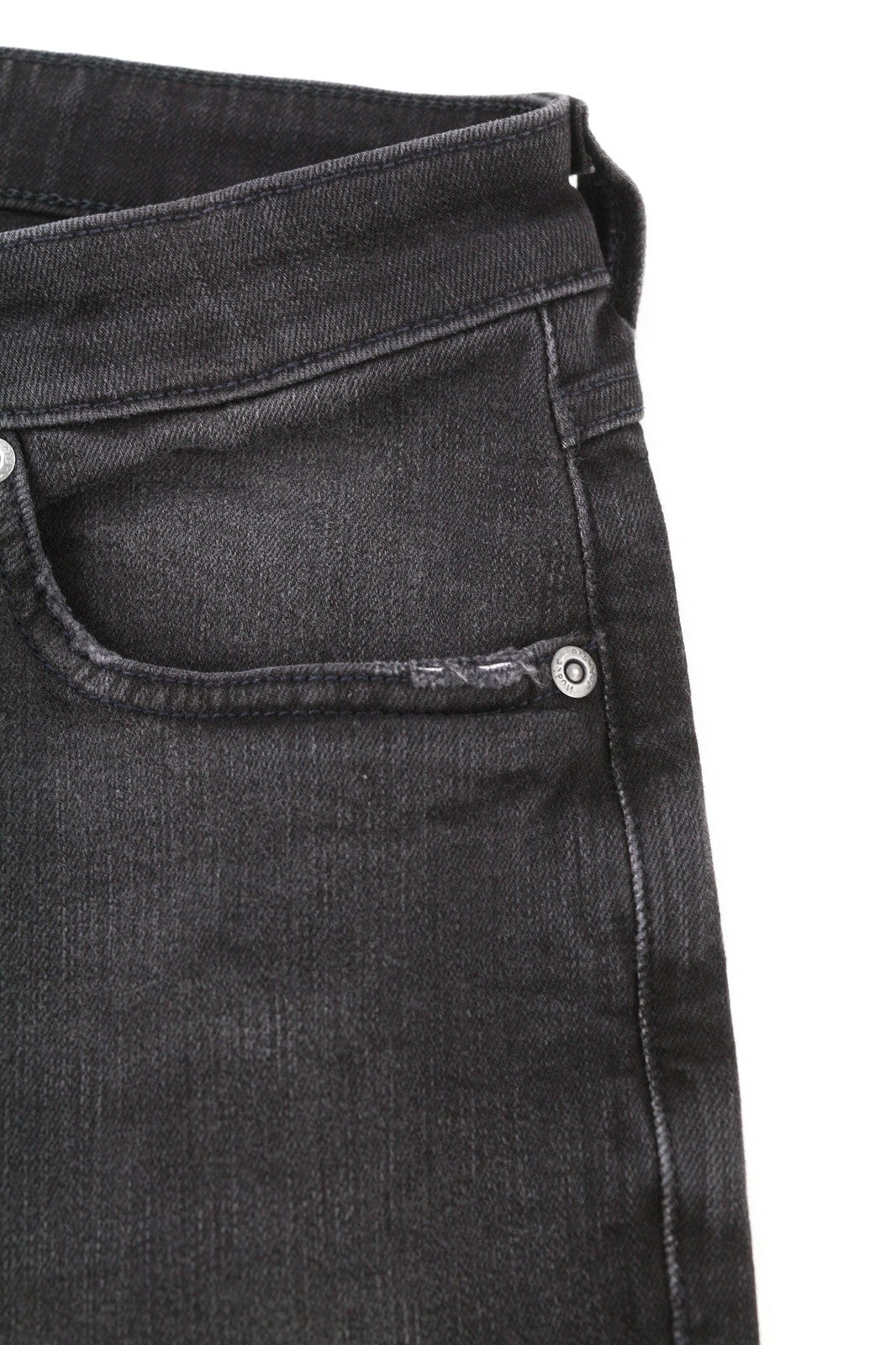 NUDIE JEANS Skinny Lin dėvėti juodi vyriški džinsai W30/L32 su kišenėmis, išblukę, dirbtinio apipavidalinimo 