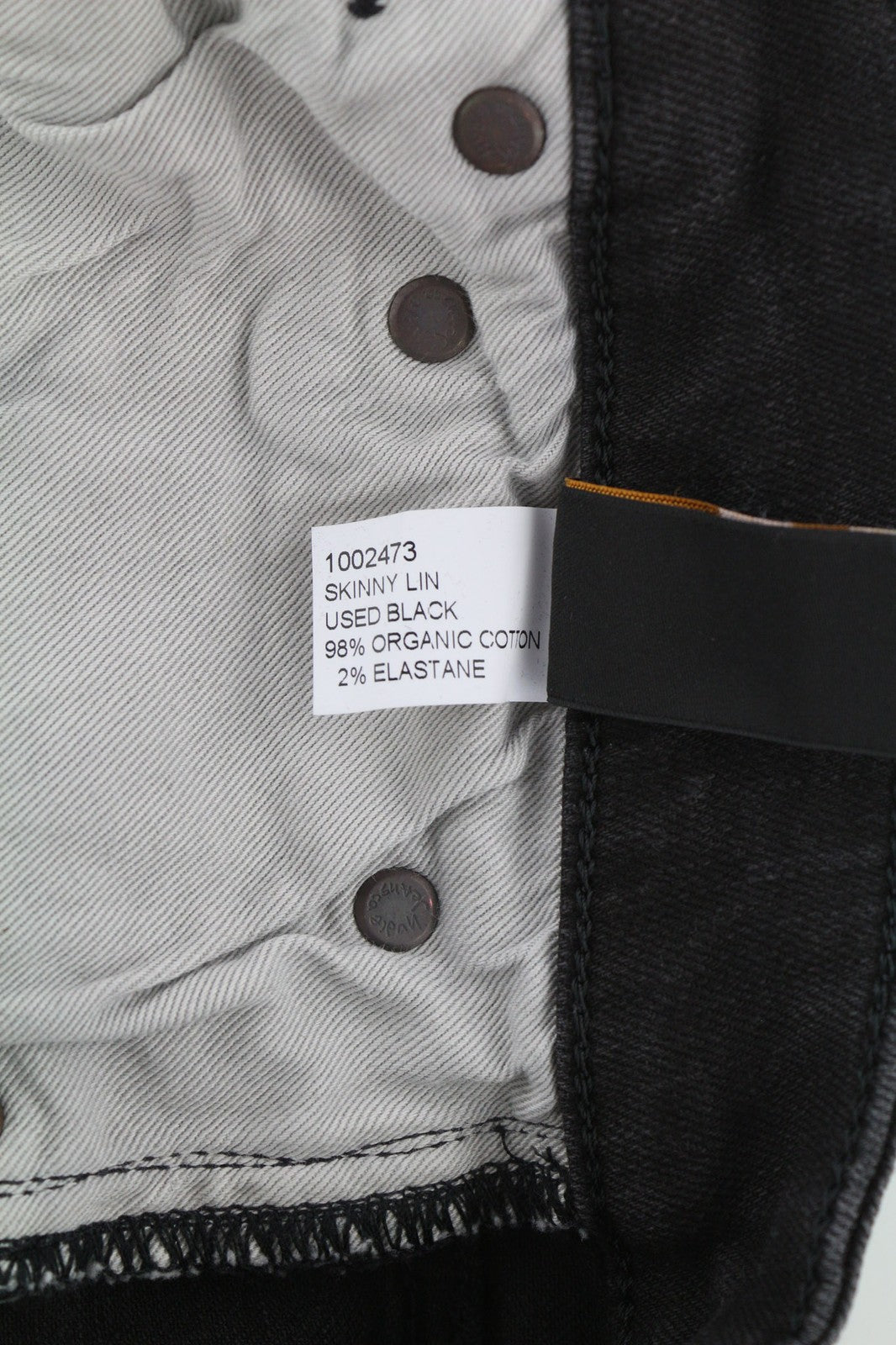 NUDIE JEANS Skinny Lin dėvėti juodi vyriški džinsai W30/L32 su kišenėmis, išblukę, dirbtinio apipavidalinimo 