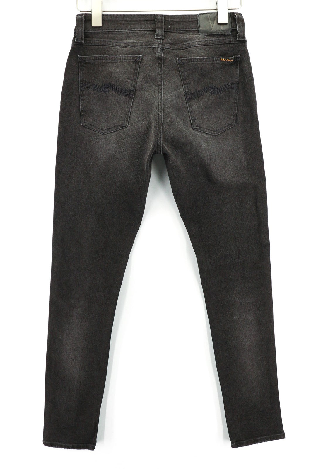 NUDIE JEANS Skinny Lin dėvėti juodi vyriški džinsai W30/L32 dėvėti laisvalaikio stiliaus, išblukę 