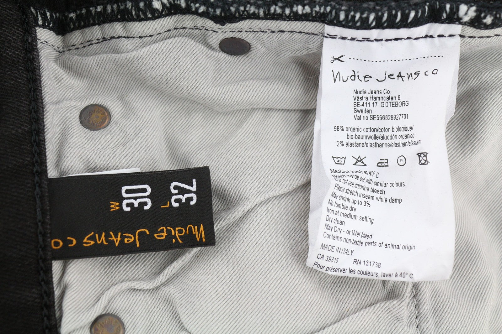 NUDIE JEANS Skinny Lin dėvėti juodi vyriški džinsai W30/L32 išblukusi medvilnė 