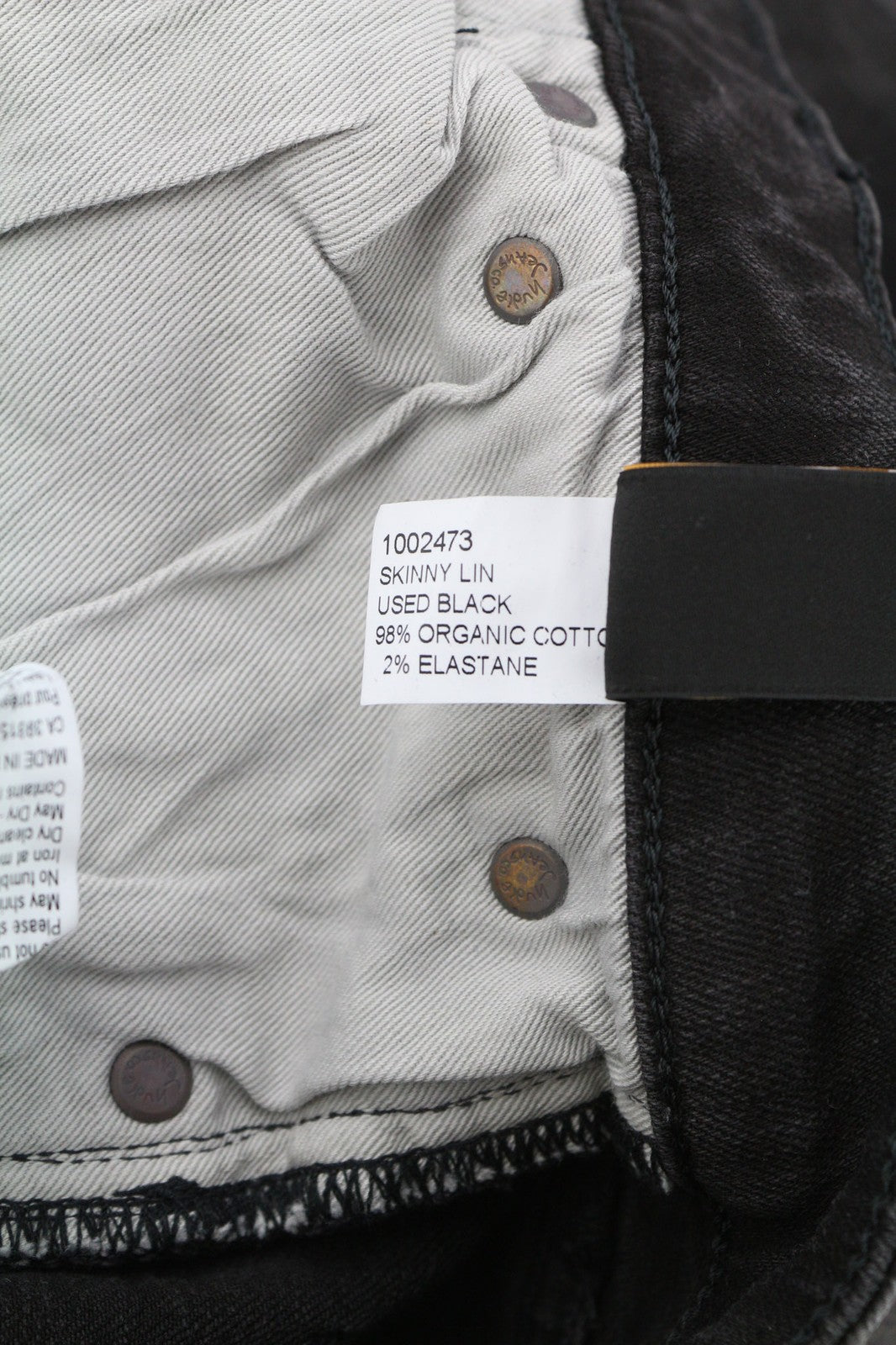 NUDIE JEANS Skinny Lin dėvėti juodi vyriški džinsai W30/L32 išblukusi medvilnė 