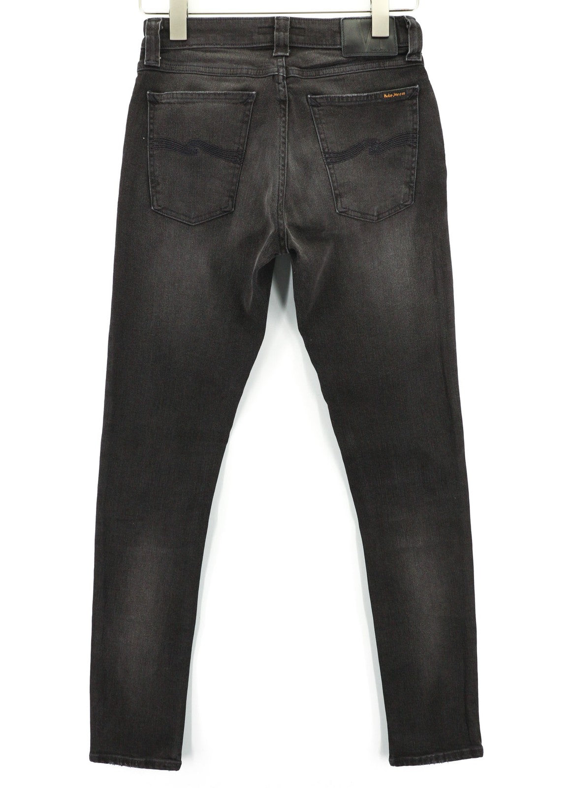 NUDIE JEANS Skinny Lin dėvėti juodi vyriški džinsai W28/L32 medvilninis subraižytas džinsas 