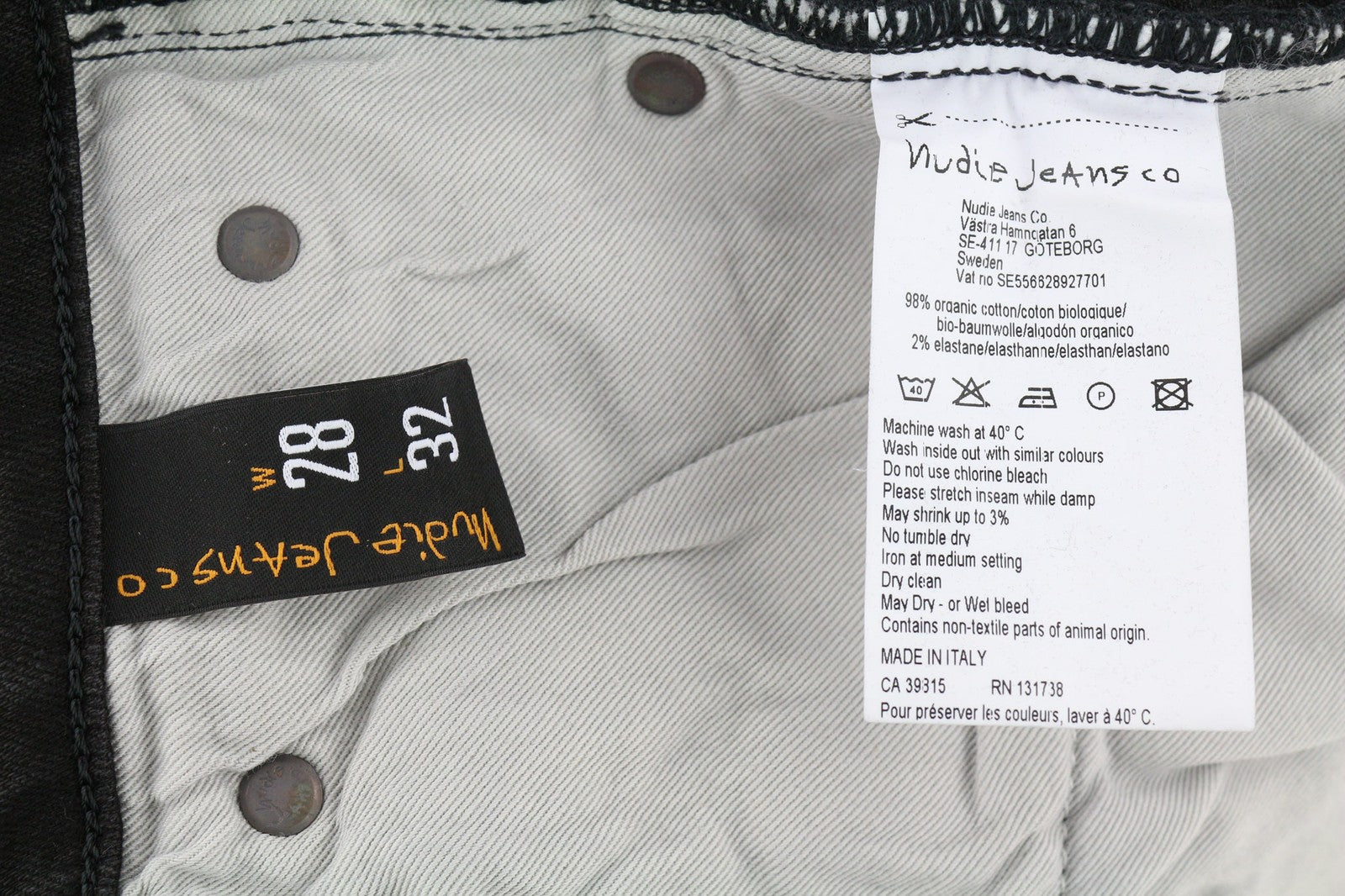 NUDIE JEANS Skinny Lin dėvėti juodi vyriški džinsai W28/L32 su pažeistomis kišenėmis ir išblukusiomis detalėmis 