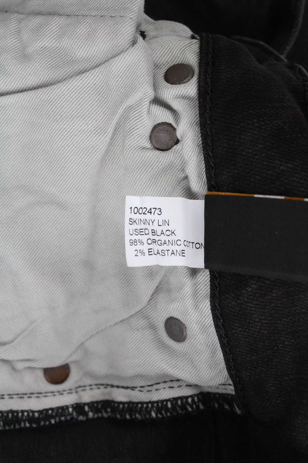 NUDIE JEANS Skinny Lin dėvėti juodi vyriški džinsai W28/L32 išblukusi medvilnė 