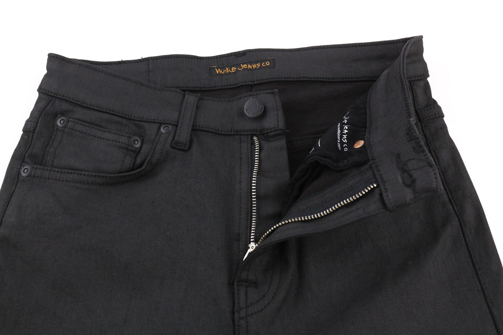 NUDIE JEANS Vyriški Aukštakulniai Tilde Painted Black Džinsai W29/L34 Aptempti Džinsai su Išblukusiu Užtrauktuku 