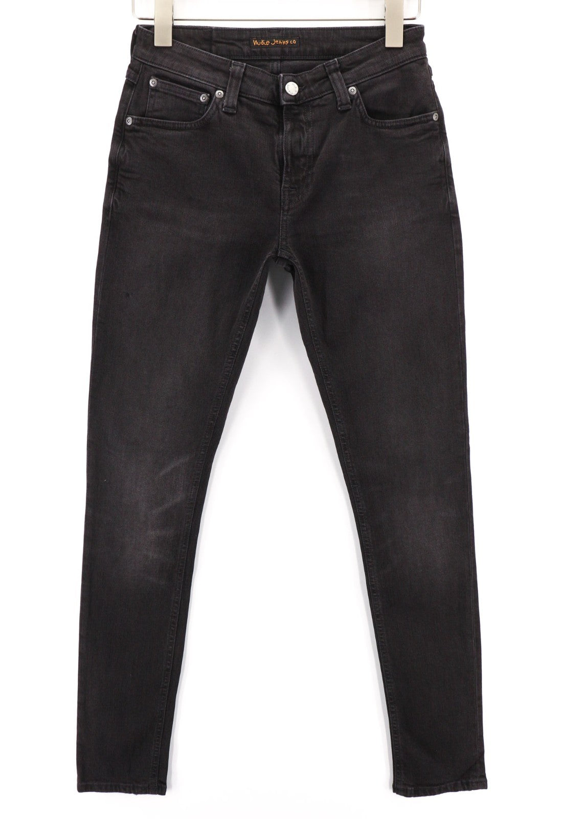 NUDIE JEANS Skinny Lin dėvėti juodi vyriški džinsai W29/L32 laisvalaikio tamprūs džinsai su užtrauktuku 