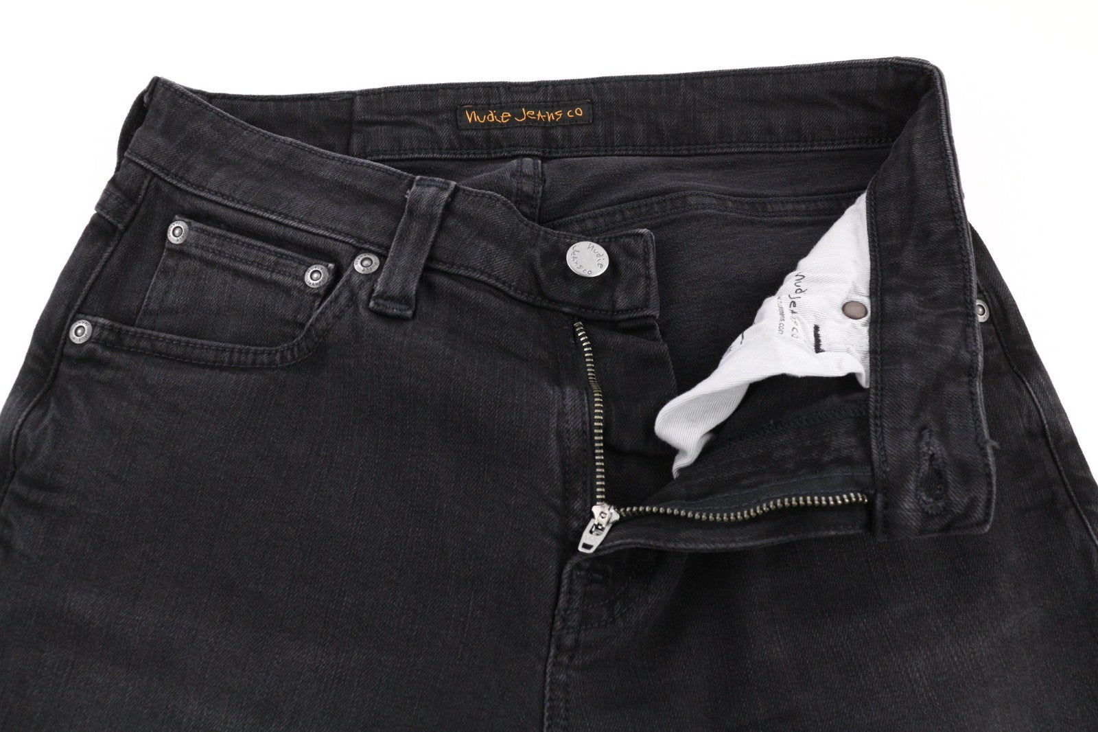 NUDIE JEANS Skinny Lin dėvėti juodi vyriški džinsai W29/L32 laisvalaikio tamprūs džinsai su užtrauktuku 