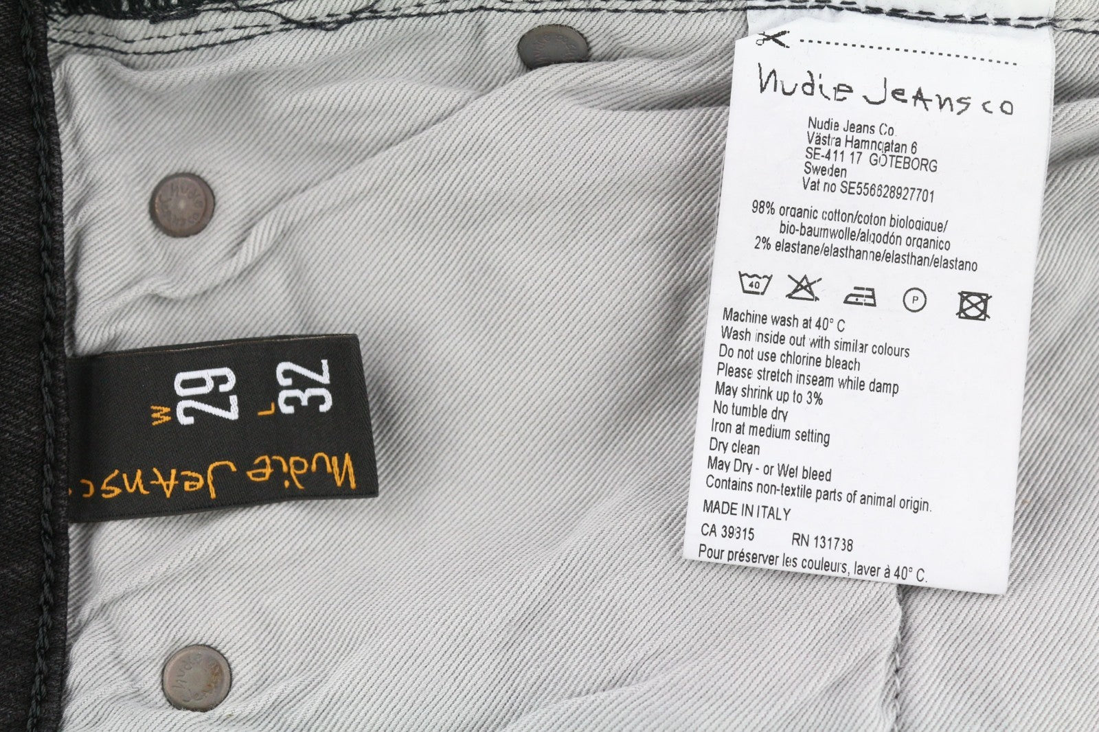 NUDIE JEANS Skinny Lin dėvėti juodi vyriški džinsai W29/L32 ekologiškas džinsinis audinys su išblukusiu užtrauktuku 