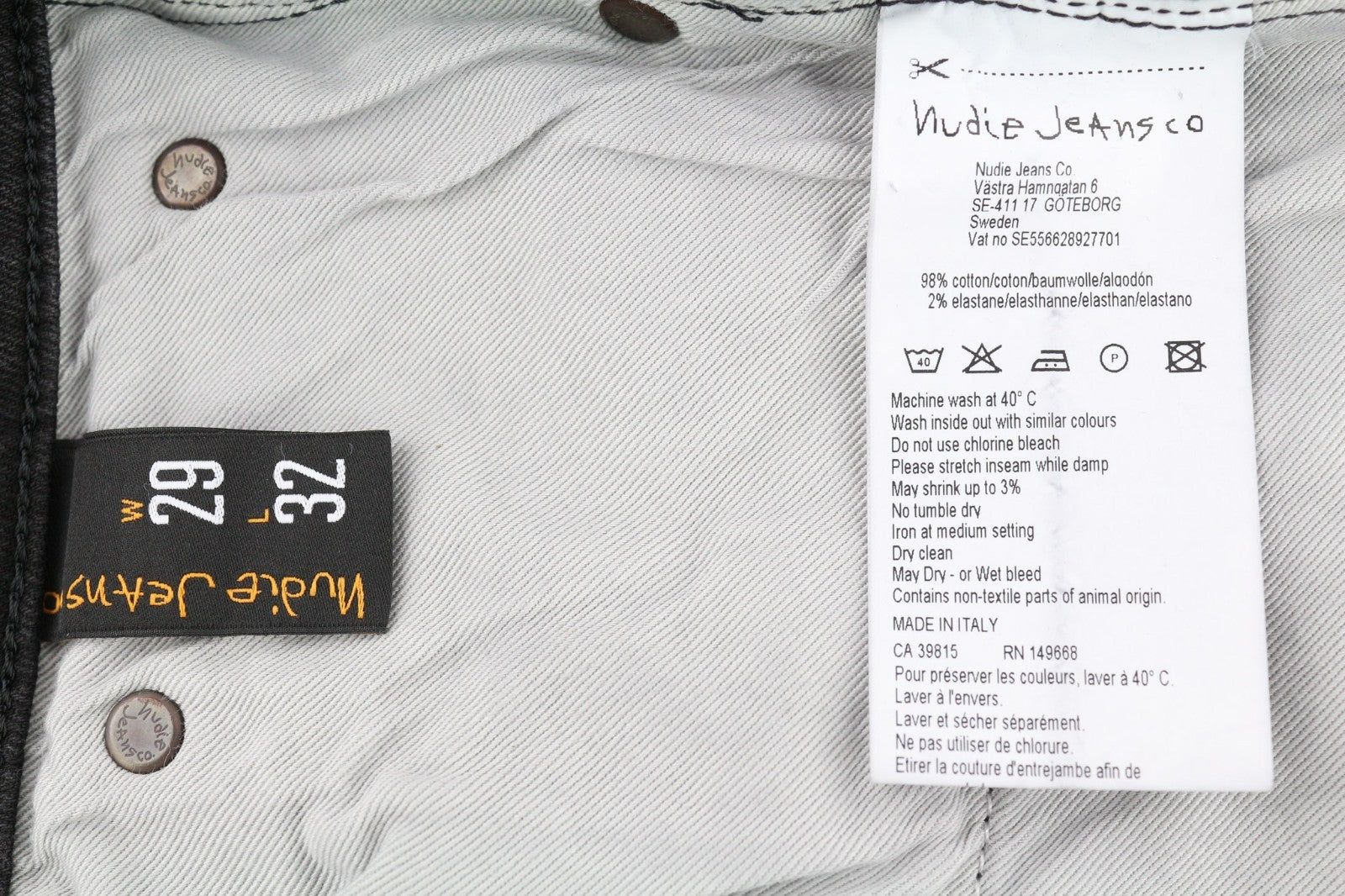 NUDIE JEANS Skinny Lin dėvėti juodi vyriški džinsai W29/L32 išblukusi tampri medvilnė su užtrauktuku 