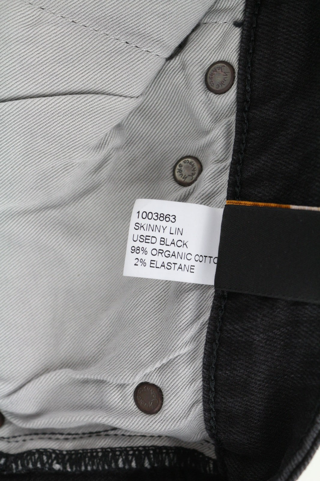 NUDIE JEANS Skinny Lin dėvėti juodi vyriški džinsai W29/L32 išblukusi tampri medvilnė su užtrauktuku 