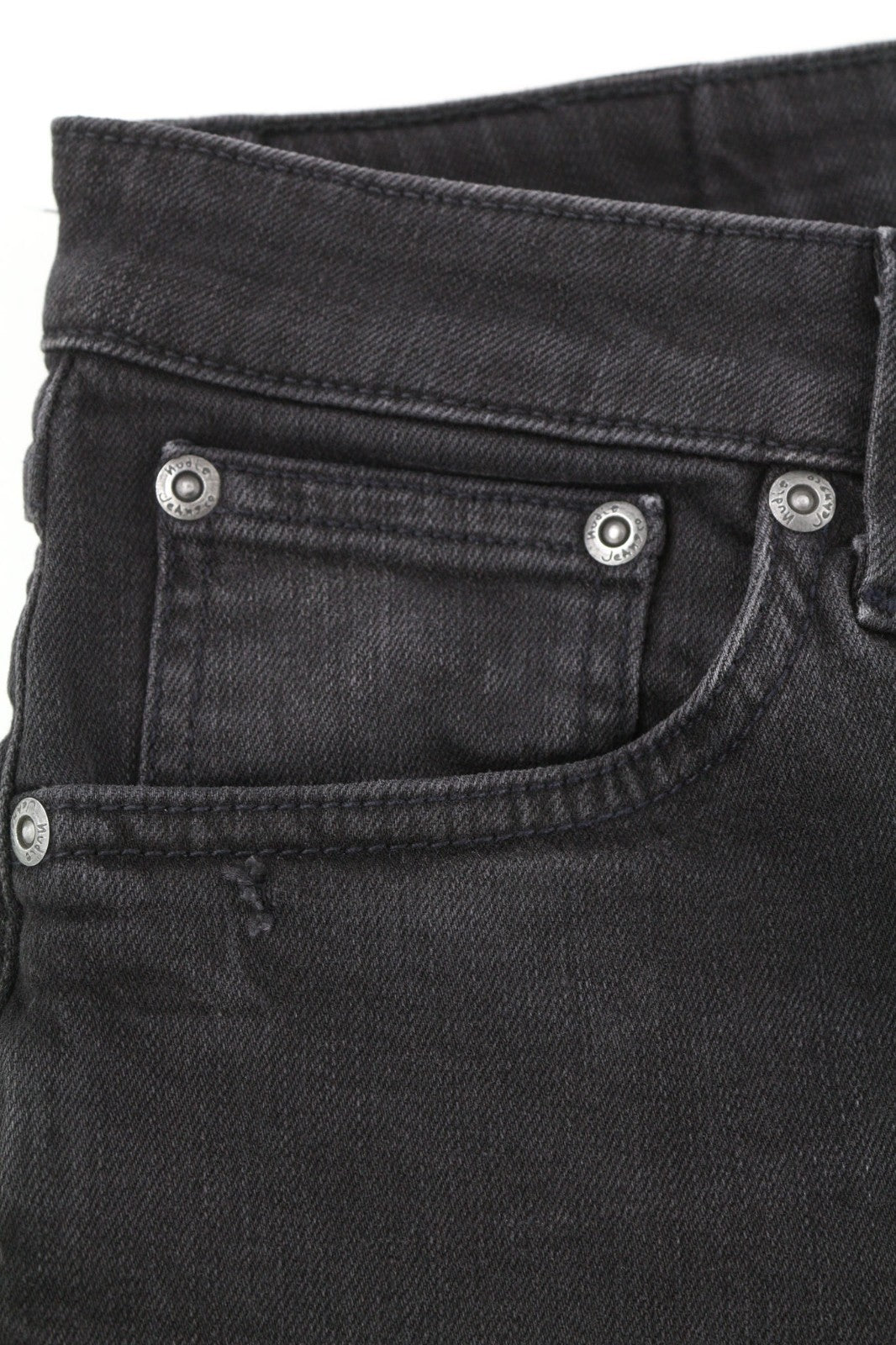 NUDIE JEANS Skinny Lin dėvėti juodi vyriški džinsai W29/L32 išblukusi tampri medvilnė su užtrauktuku 