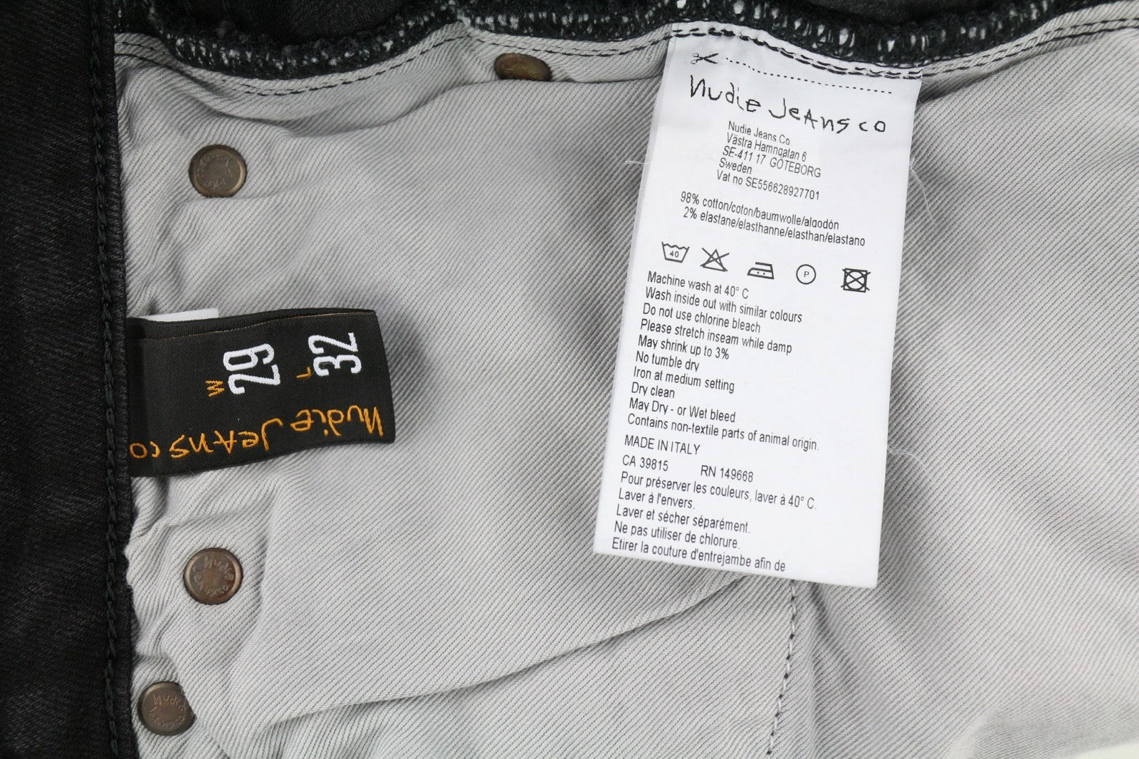 NUDIE JEANS Skinny Lin dėvėti juodi vyriški džinsai W29/L32 ekologiški blukinti tamprūs džinsai 