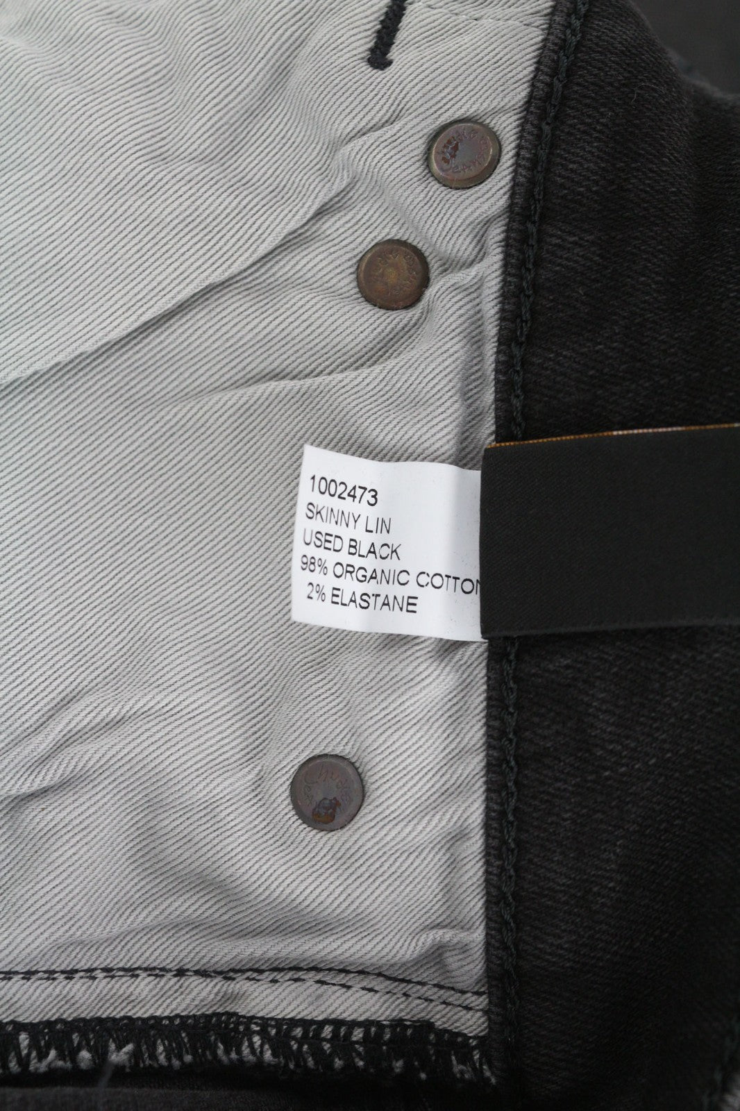 NUDIE JEANS Skinny Lin dėvėti juodi vyriški džinsai W29/L32 su užtrauktuku, išblukusia medvilnine tampri medžiaga 