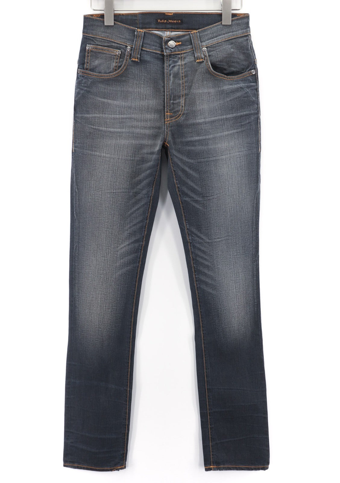 NUDIE JEANS ploni, pilki, dėvėti vyriški džinsai W31/L34 su išblukusiu užtrauktuku ir 5 kišenėmis 