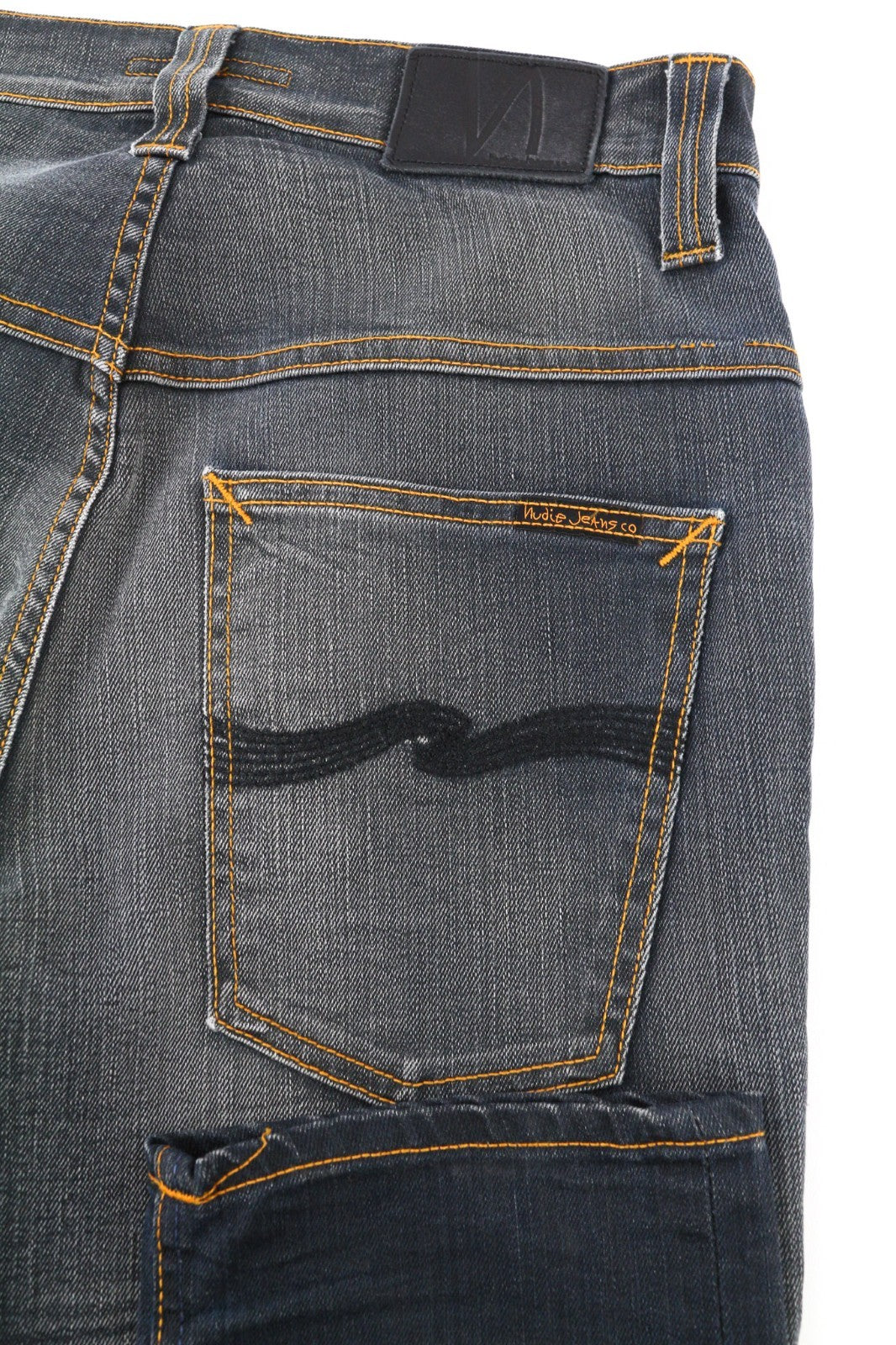 NUDIE JEANS ploni, pilki, dėvėti vyriški džinsai W31/L34 su išblukusiu užtrauktuku ir 5 kišenėmis 