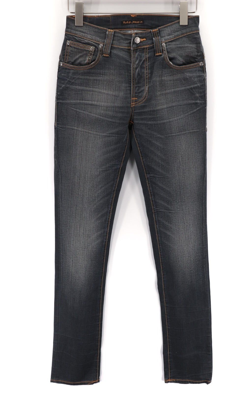 NUDIE JEANS Thin Finn Grey dėvėti vyriški džinsai W29/L34 Slim Zip Fly iš ekologiškos medvilnės 