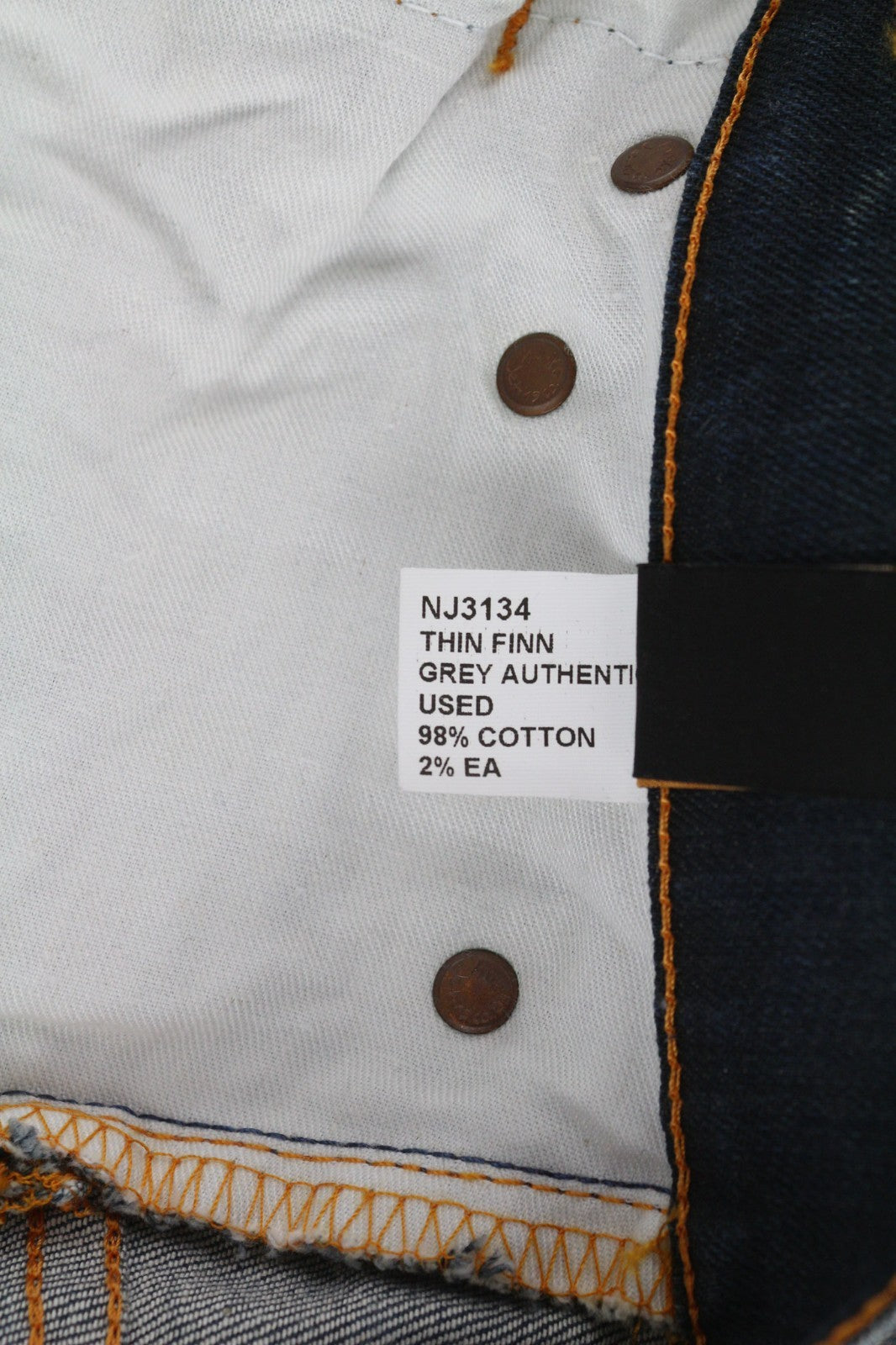 NUDIE JEANS Thin Finn Grey dėvėti vyriški džinsai W29/L34 Slim Zip Fly iš ekologiškos medvilnės 