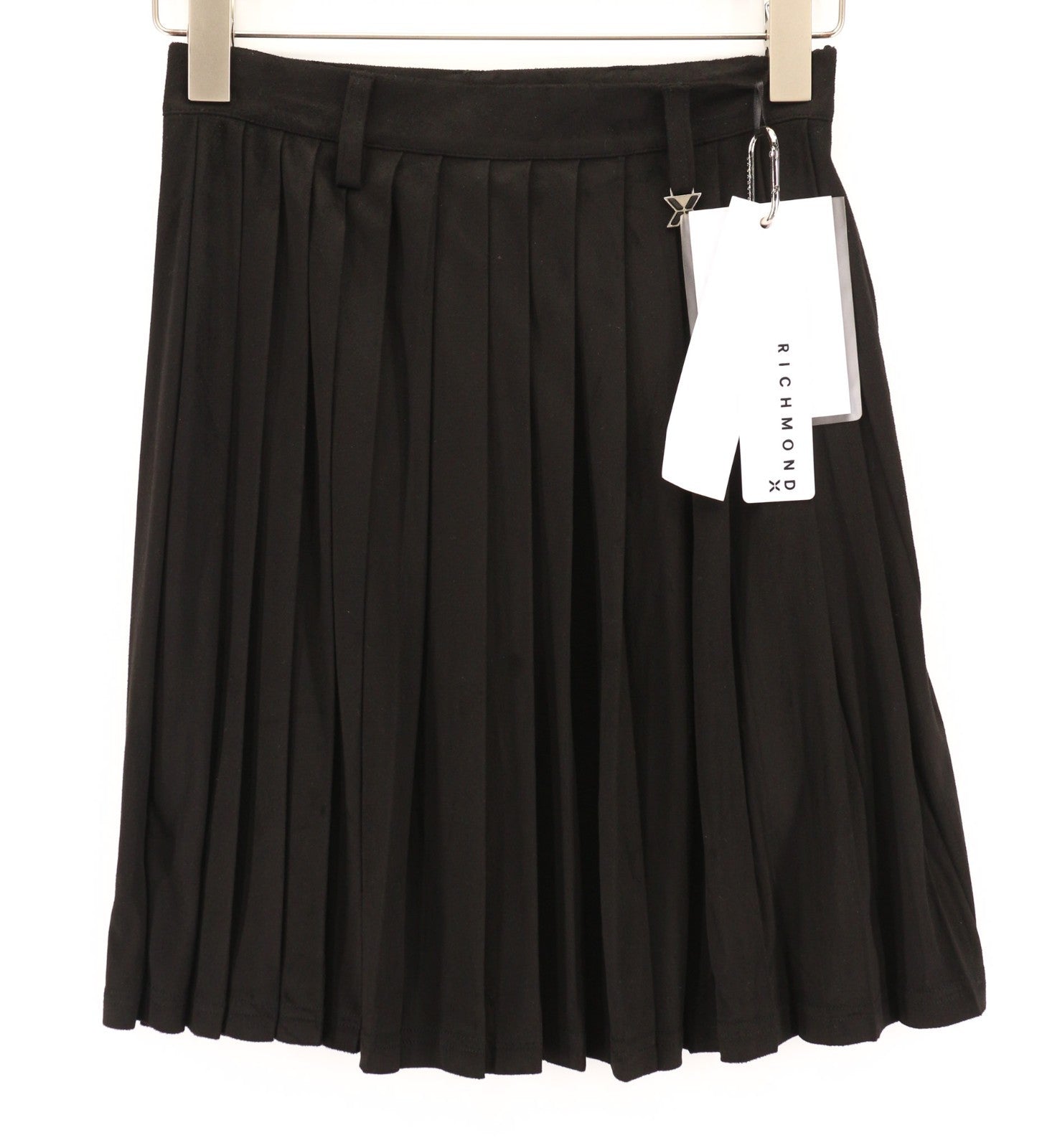 JOHN RICHMOND Women's Skirt S Black Pleated Mini High Rise Logo