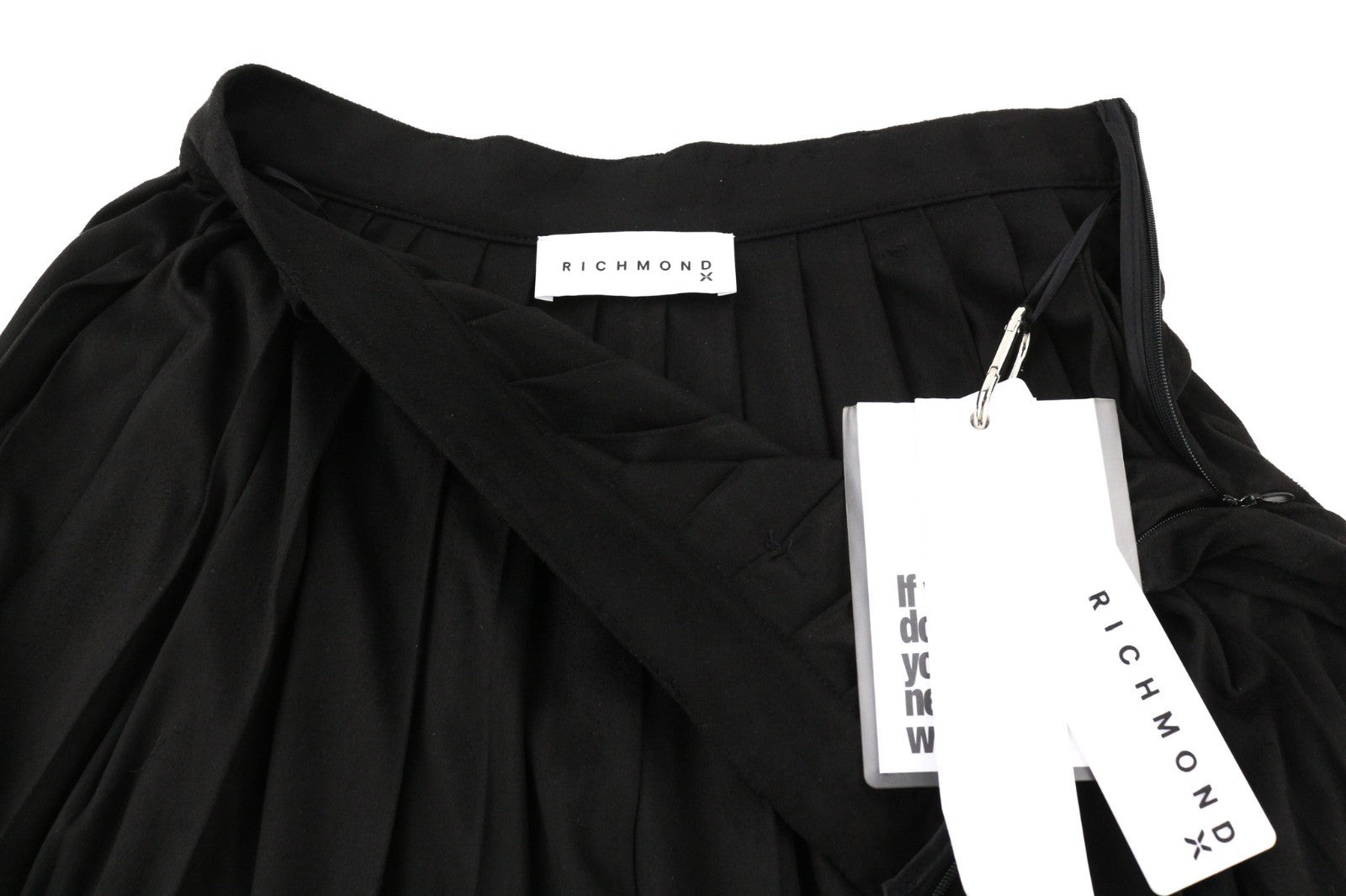 JOHN RICHMOND Women's Skirt S Black Pleated Mini High Rise Logo