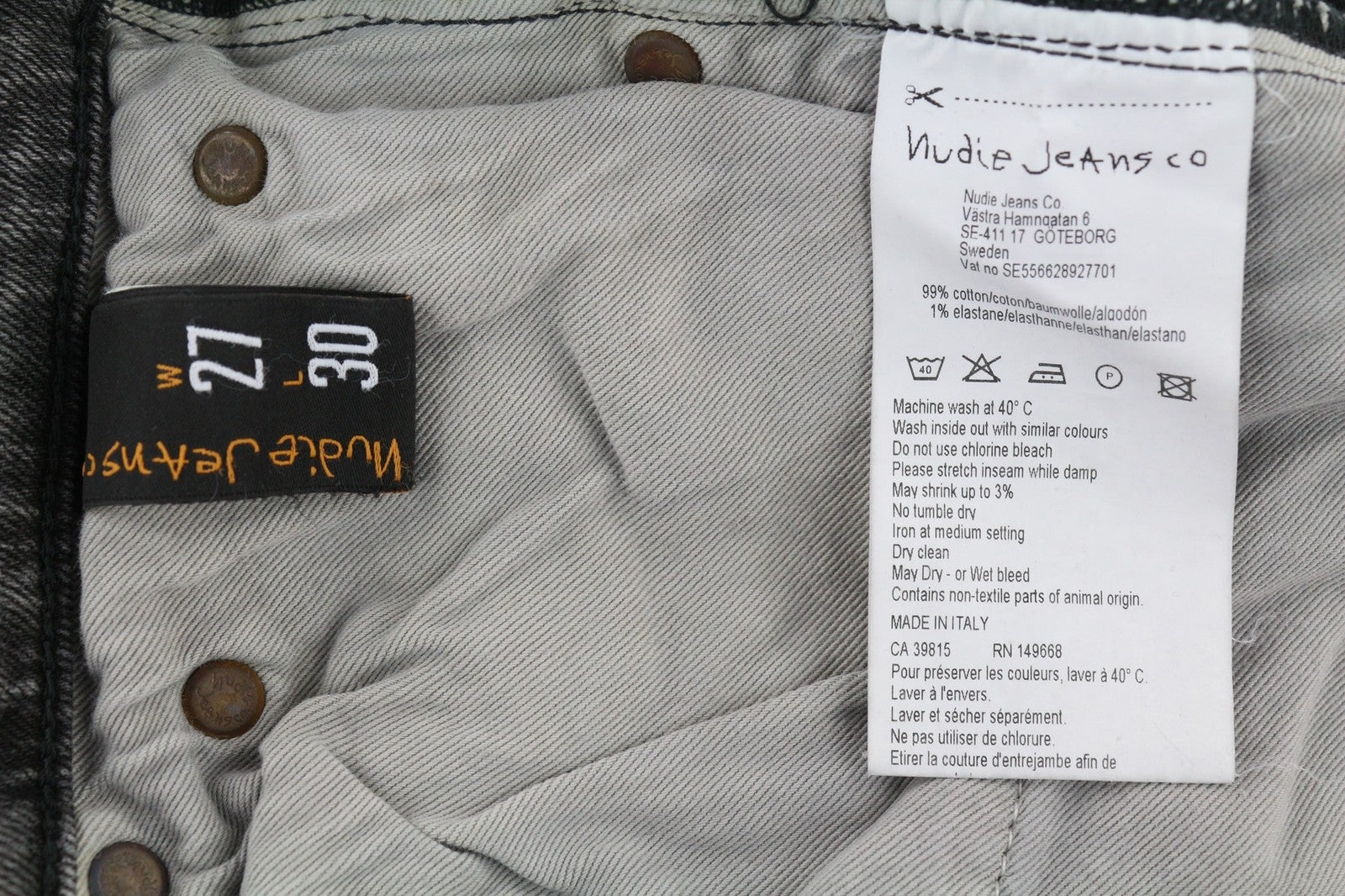 NUDIE JEANS Pipe Led Women's Jeans W27/L30 Skinny Stretch Grey Marble