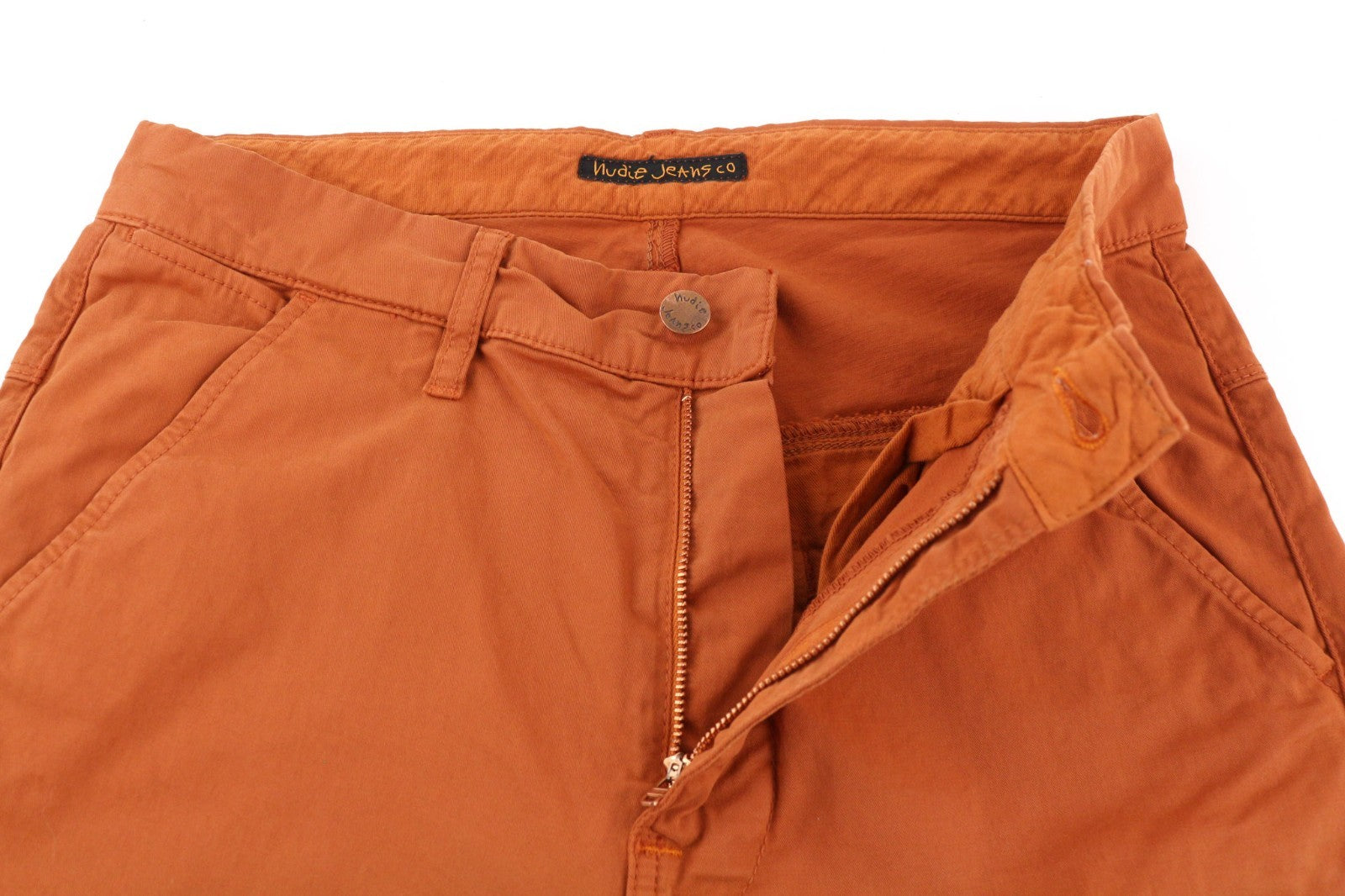 NUDIE JEANS vyriškos chaki spalvos kelnės W29/L32 Slim Stretch šiltai oranžinės spalvos 