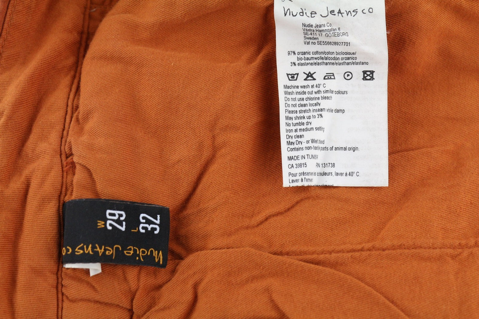 NUDIE JEANS vyriškos chaki spalvos kelnės W29/L32 Slim Stretch šiltai oranžinės spalvos 