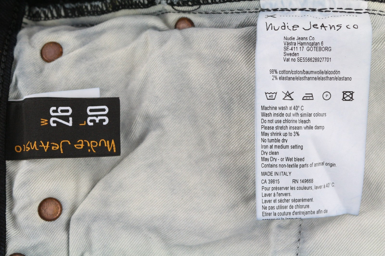 NUDIE JEANS ilgo kirpimo moteriški džinsai W26/L30 ploni tamprūs juodi džinsai 