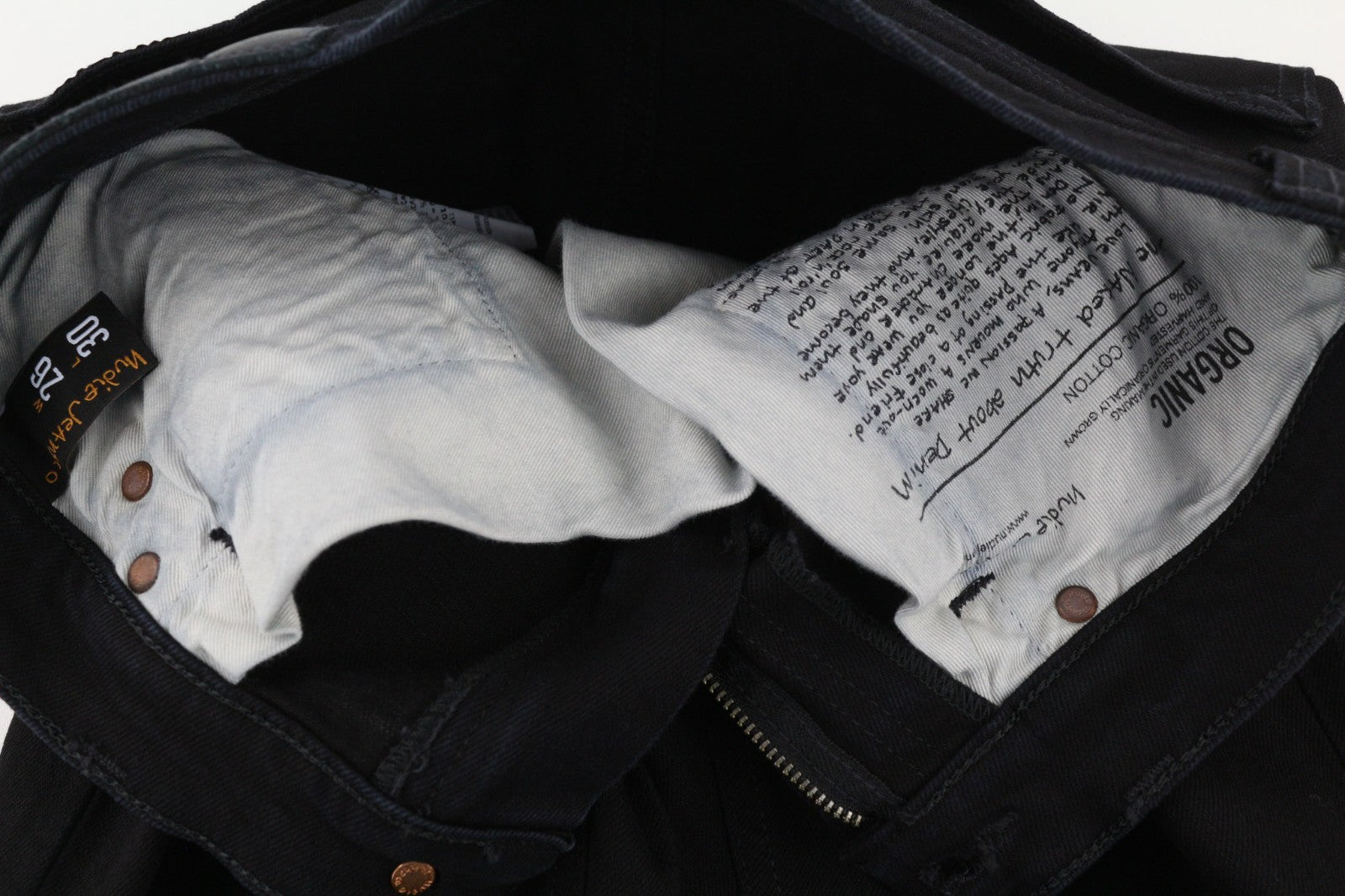 NUDIE JEANS ilgo kirpimo moteriški džinsai W26/L30 ploni tamprūs juodi džinsai 