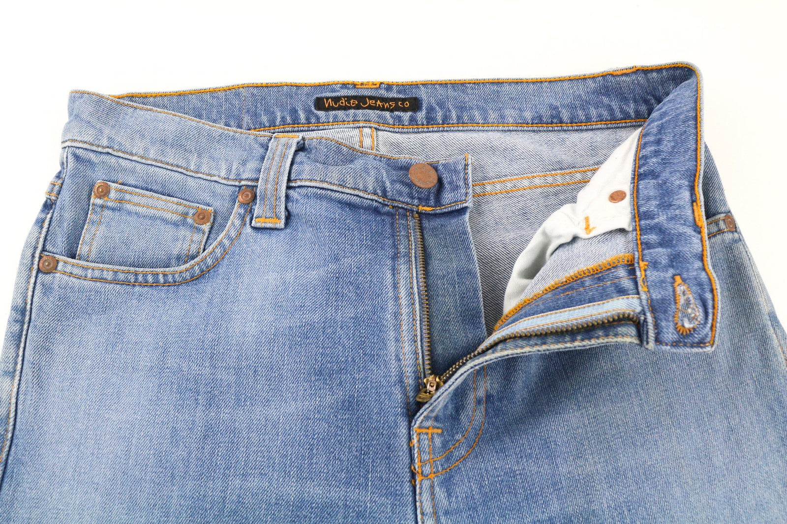 NUDIE JEANS Vyriški „High Kai“ džinsai W29/L32 Skinny Stretch, skalbtos mėlynos spalvos 