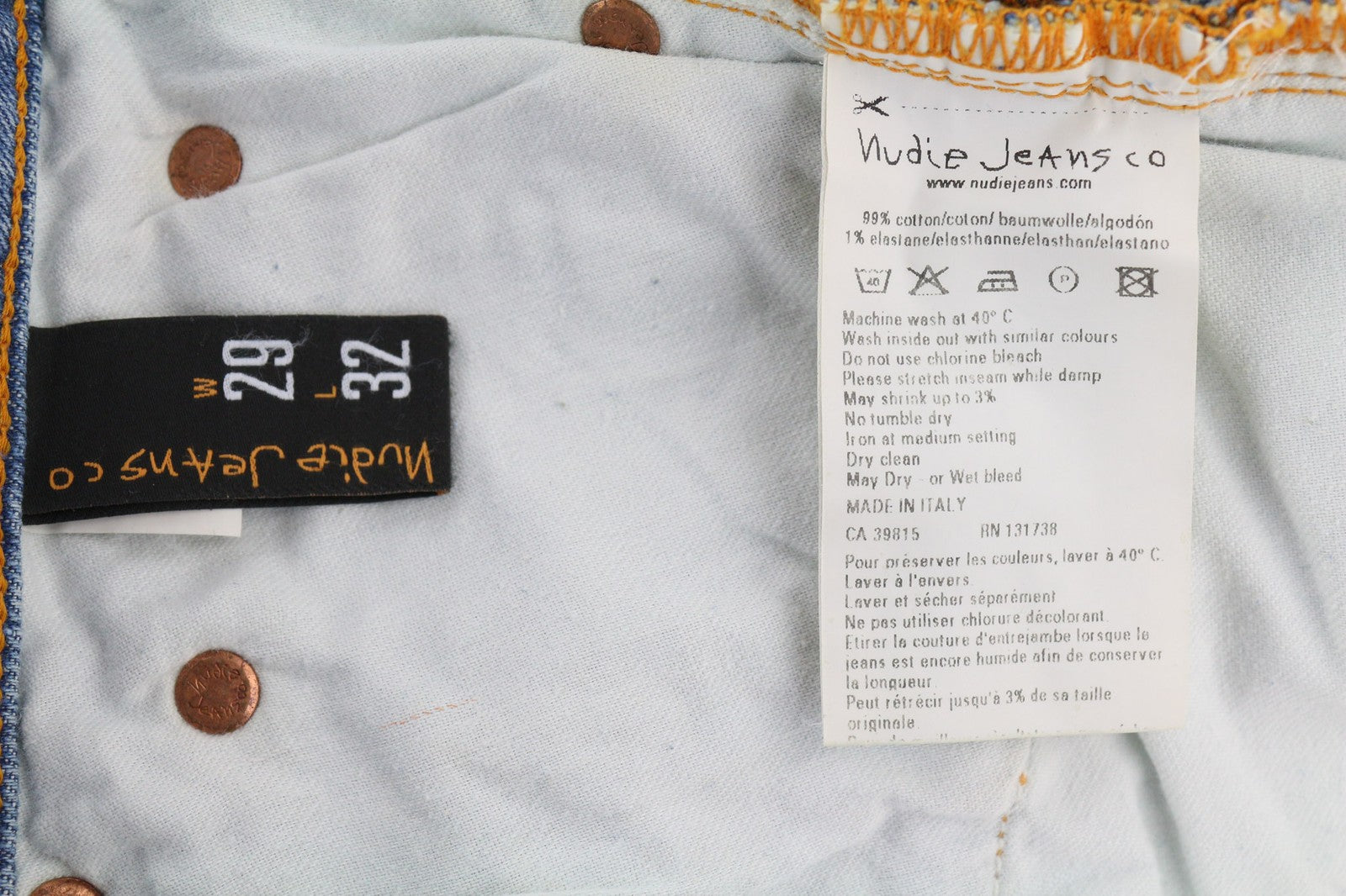 NUDIE JEANS Vyriški „High Kai“ džinsai W29/L32 Skinny Stretch, skalbtos mėlynos spalvos 