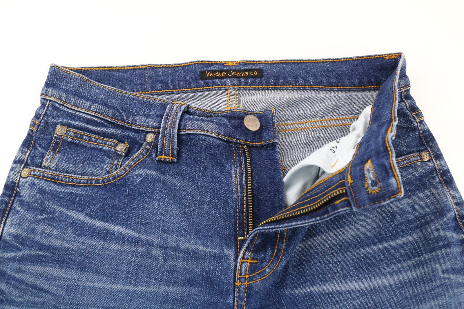 NUDIE JEANS Tube Kelly vyriški džinsai W28/L32 tamprūs, skalbtos mėlynos spalvos 