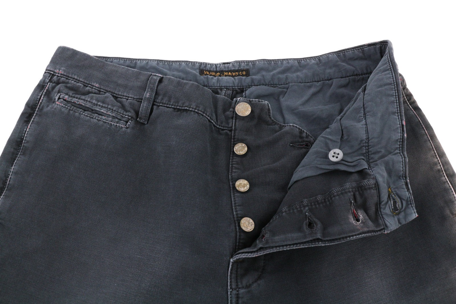 NUDIE JEANS Khaki Men's Trousers W32/L34 Regular Stretch Patched Black