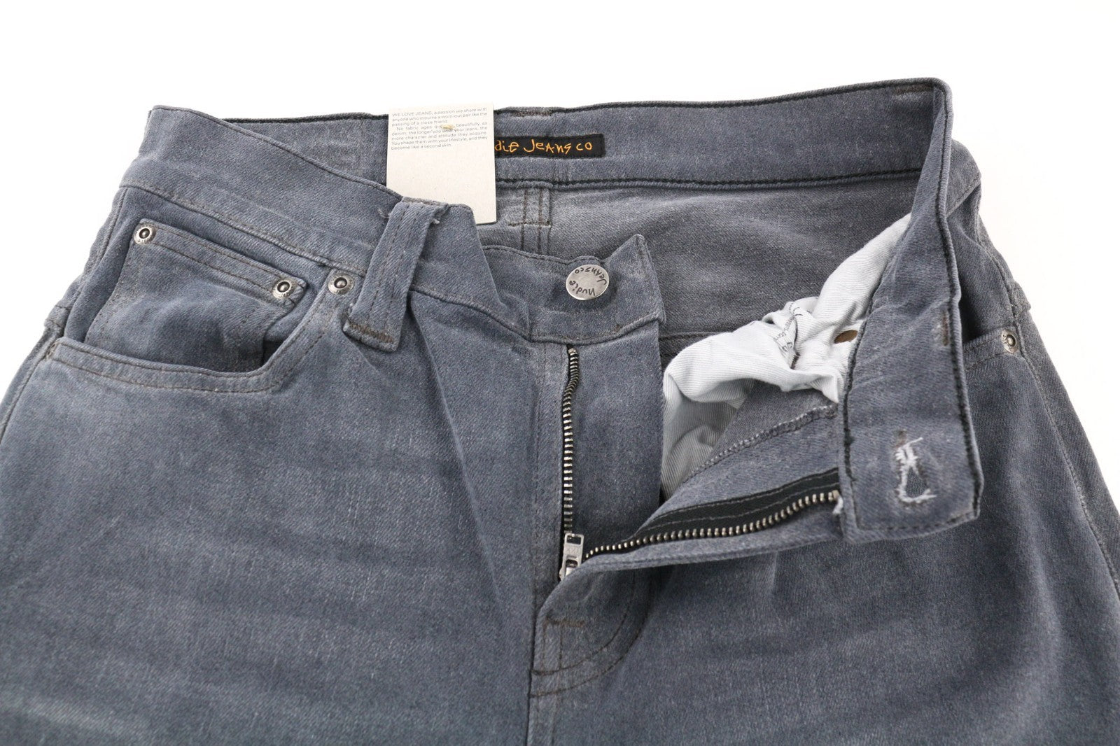 NUDIE JEANS Thin Finn vyriški džinsai W28/L32 Slim Stretch, skalbtos pilkos spalvos 