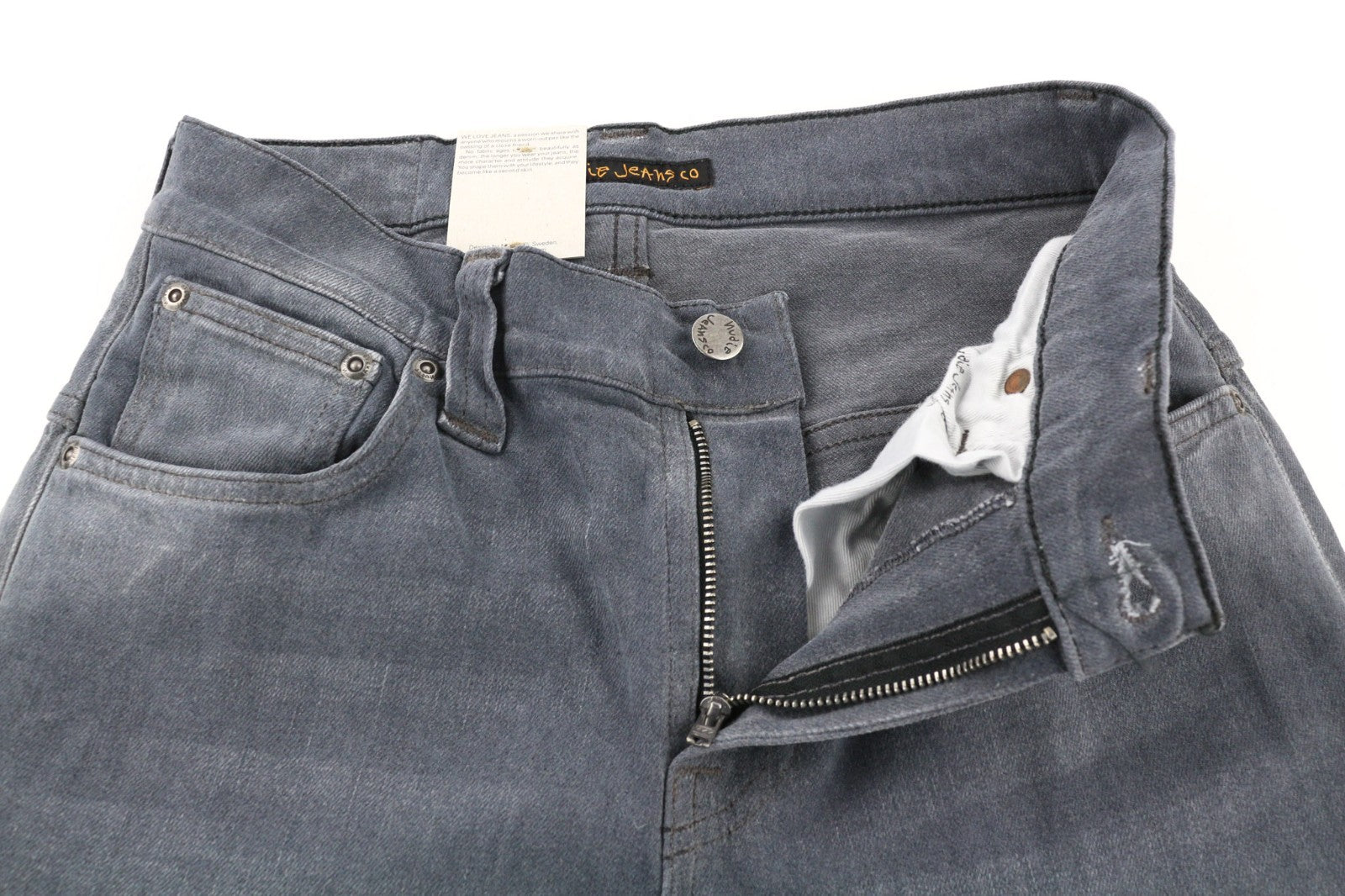 NUDIE JEANS Thin Finn vyriški džinsai W28/L32 Slim pilki tamprūs laisvalaikio stiliaus 