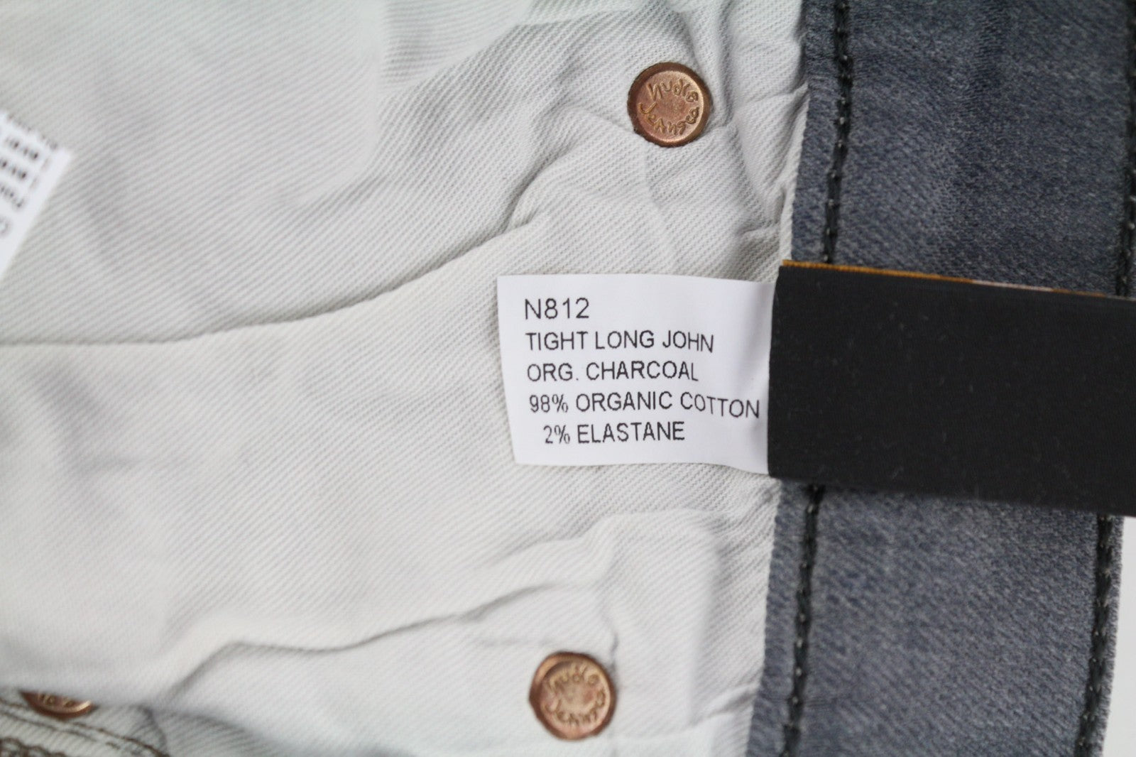 NUDIE JEANS vyriški aptempti ilgi John džinsai W30/L34 tamsiai pilki, ploni, organinio audinio, užtrauktuku.