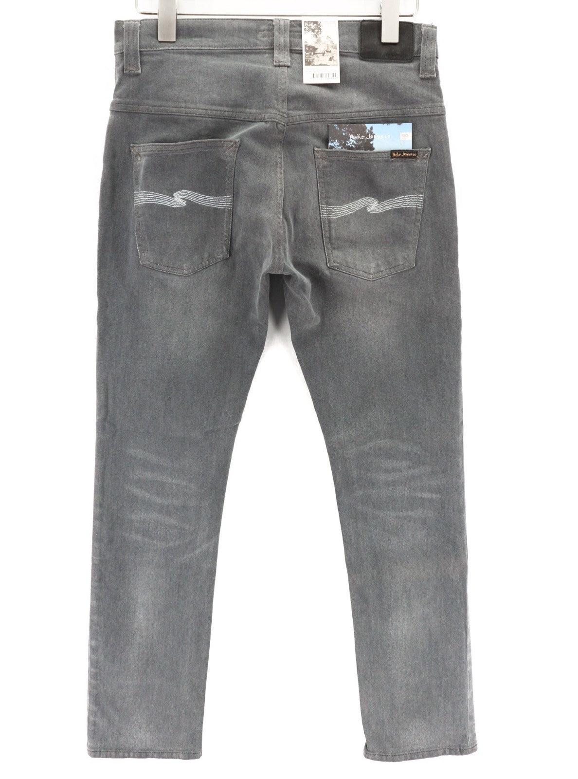 NUDIE JEANS ploni Finn vyriški džinsai W31/L32 ploni pilki tamprūs skalbti laisvalaikio stiliaus 