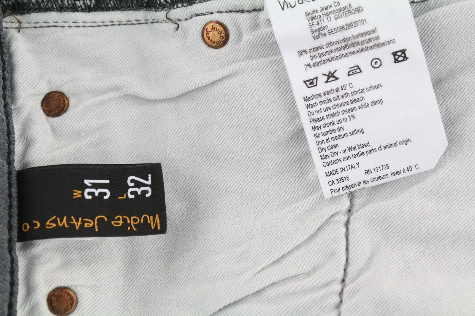 NUDIE JEANS ploni vyriški Finn džinsai W31/L32 Slim Fit pilki tamprūs laisvalaikio skalbinių rašto džinsai 