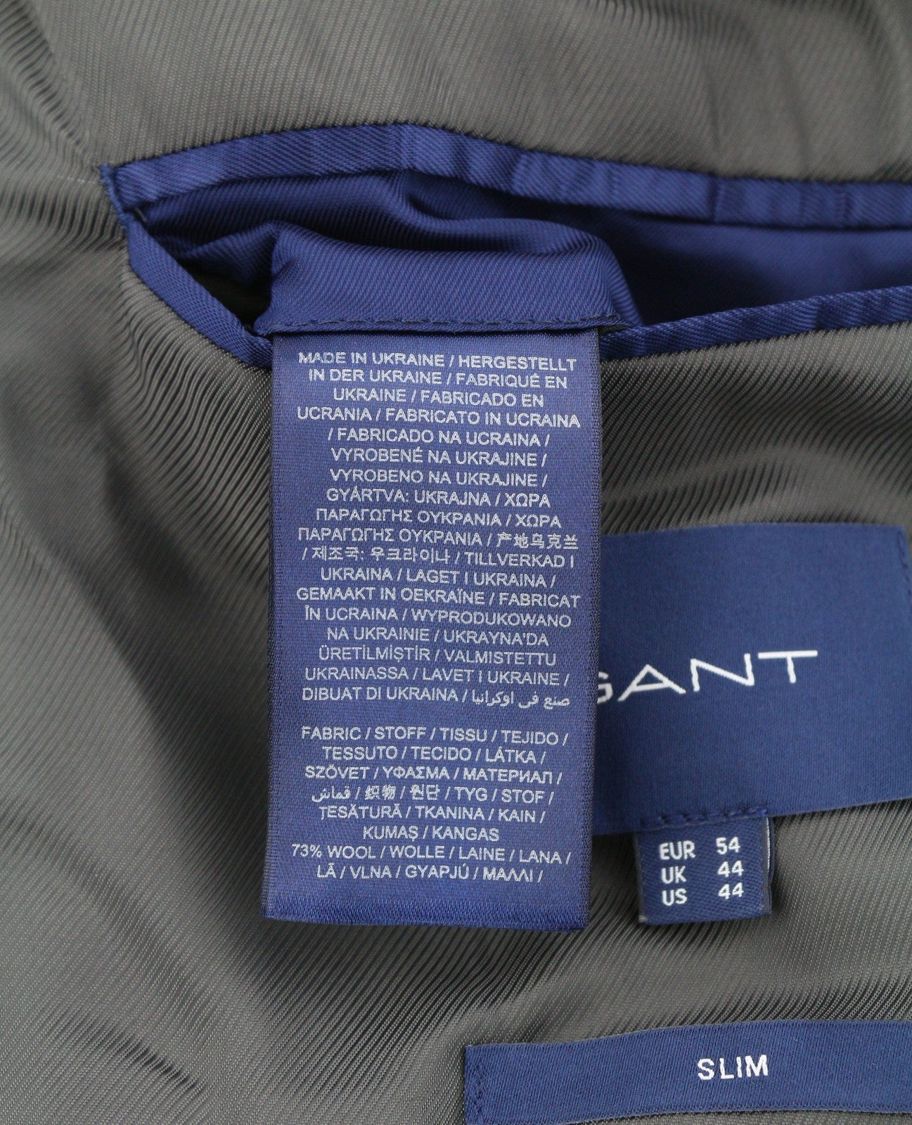 GANT flanelinis languotas vyriškas švarkas EU54 tamsiai pilko melanžo plonas vilnos mišinio švarkas su įpjova atvarte 