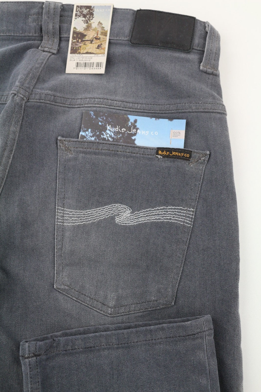 NUDIE JEANS ploni vyriški Finn džinsai W31/L32 Slim Fit pilkos spalvos skalbtos medvilnės mišinio 