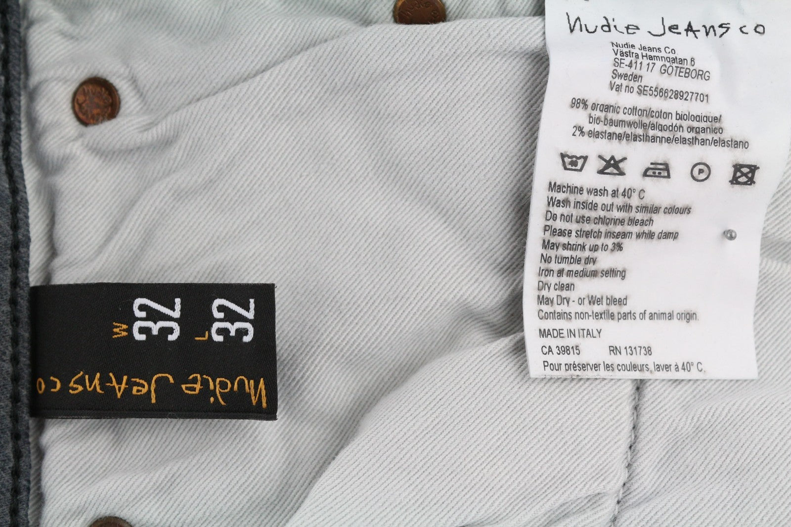 NUDIE JEANS ploni vyriški „Finn“ džinsai W32/L32 Slim pilki medvilniniai skalbinių elastanai 