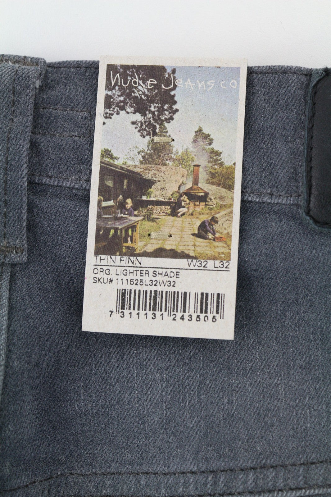 NUDIE JEANS ploni „Finn“ vyriški džinsai W32/L32 Slim Fit pilkos spalvos medvilnės mišinio audinys 