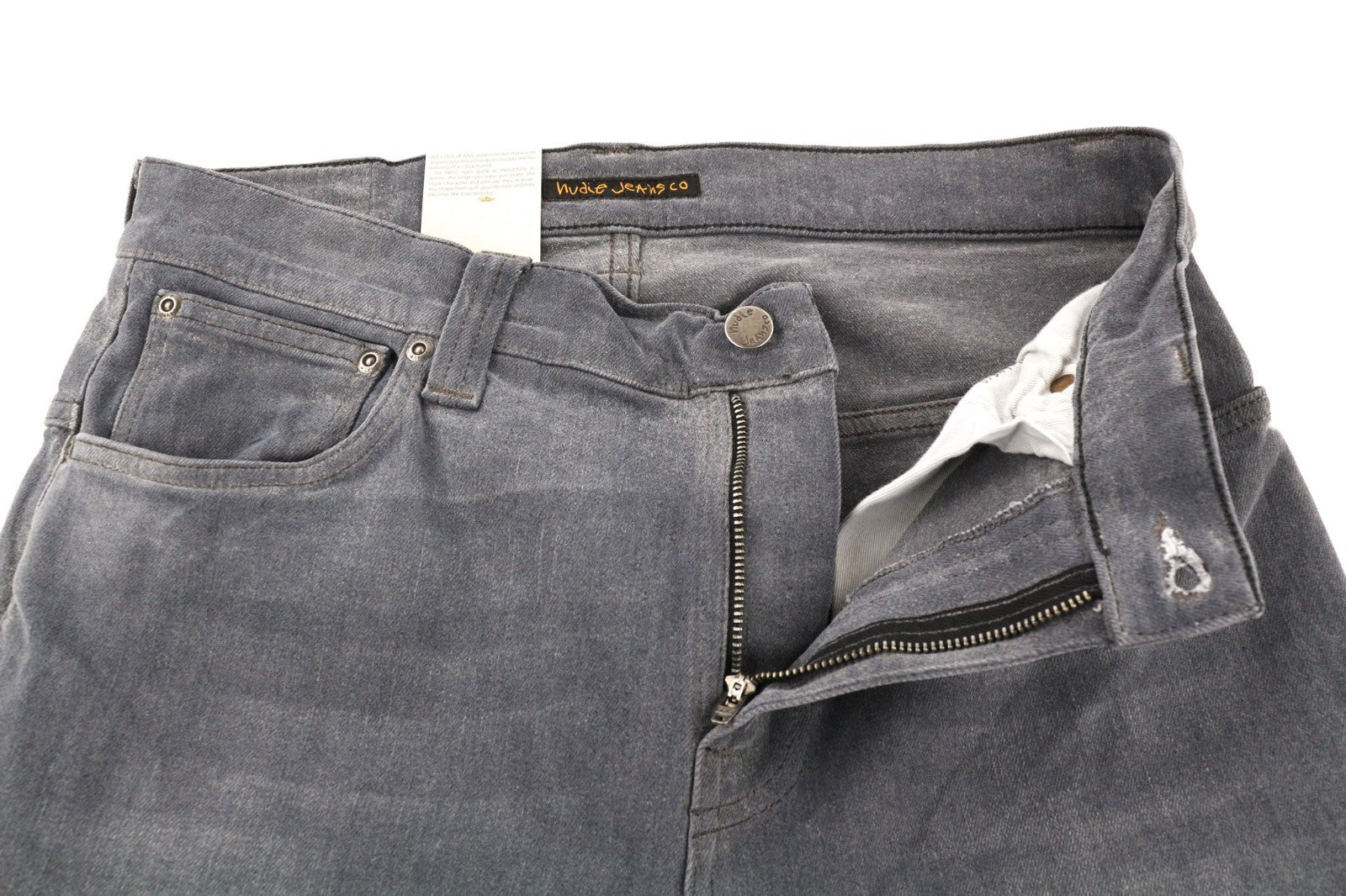 NUDIE JEANS ploni „Finn“ vyriški džinsai W32/L32 Slim skalbtos pilkos medvilnės mišinio audinys 