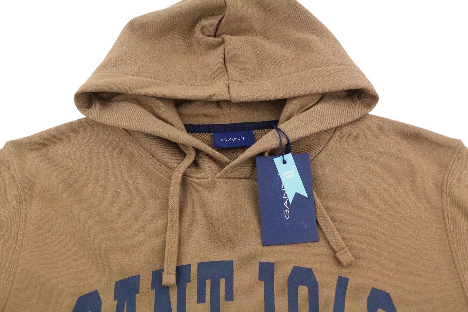 GANT MD. Fall Men Hoodie L Roasted Walnut Logo Cotton Blend Hooded Pullover