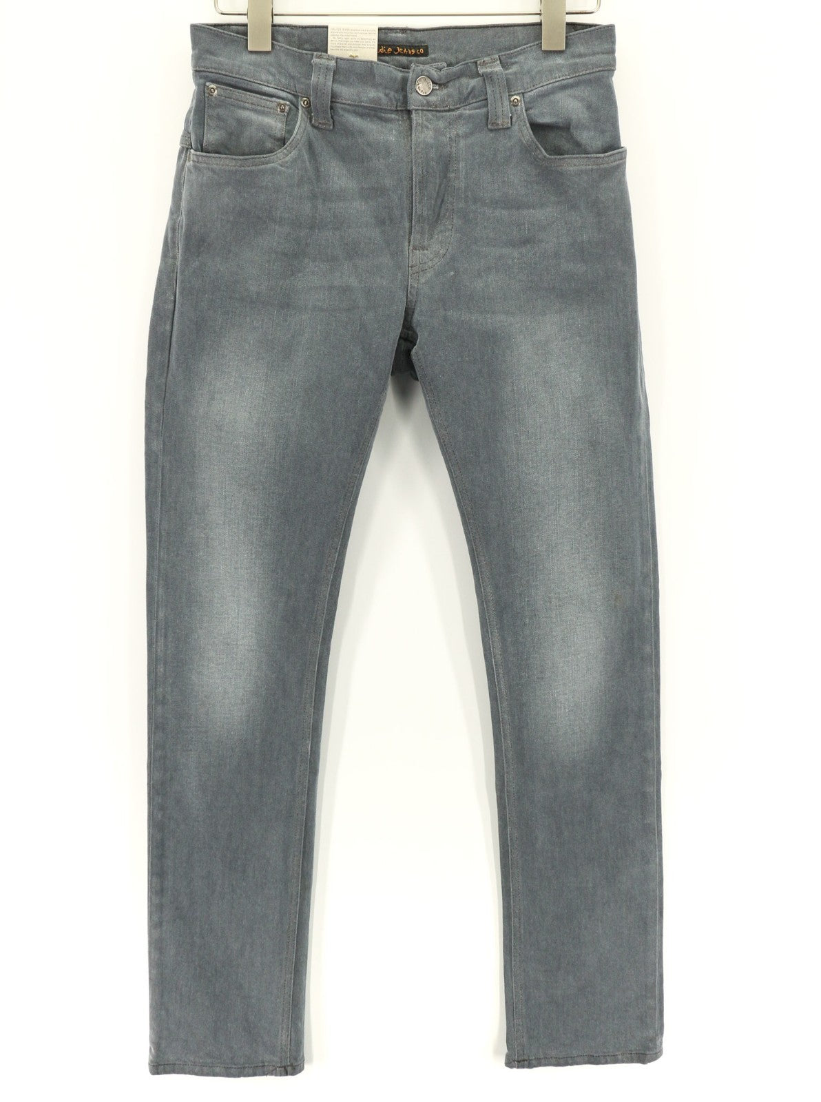 NUDIE JEANS ploni „Finn“ vyriški džinsai W30/L32 Slim Fit išblukintos pilkos medvilnės mišinio 