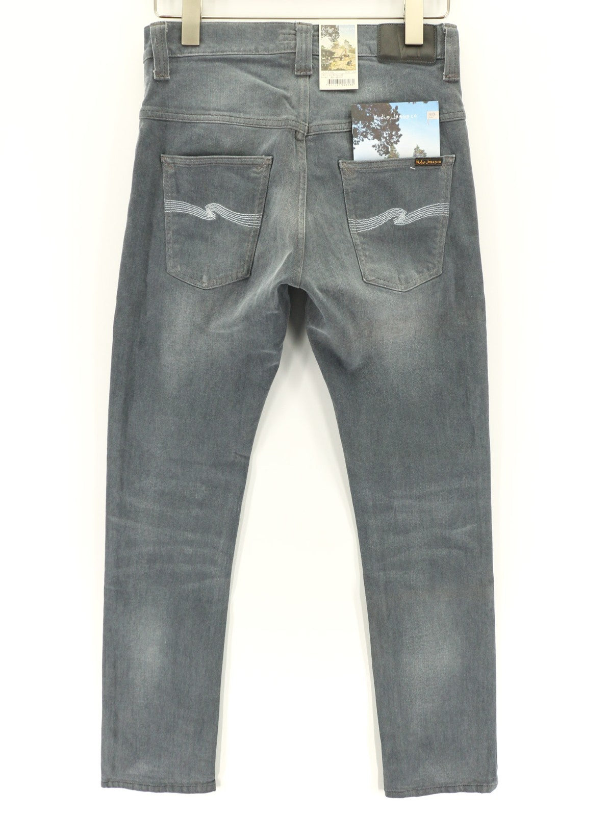 NUDIE JEANS ploni „Finn“ vyriški džinsai W30/L32 Slim Fit išblukintos pilkos medvilnės mišinio 