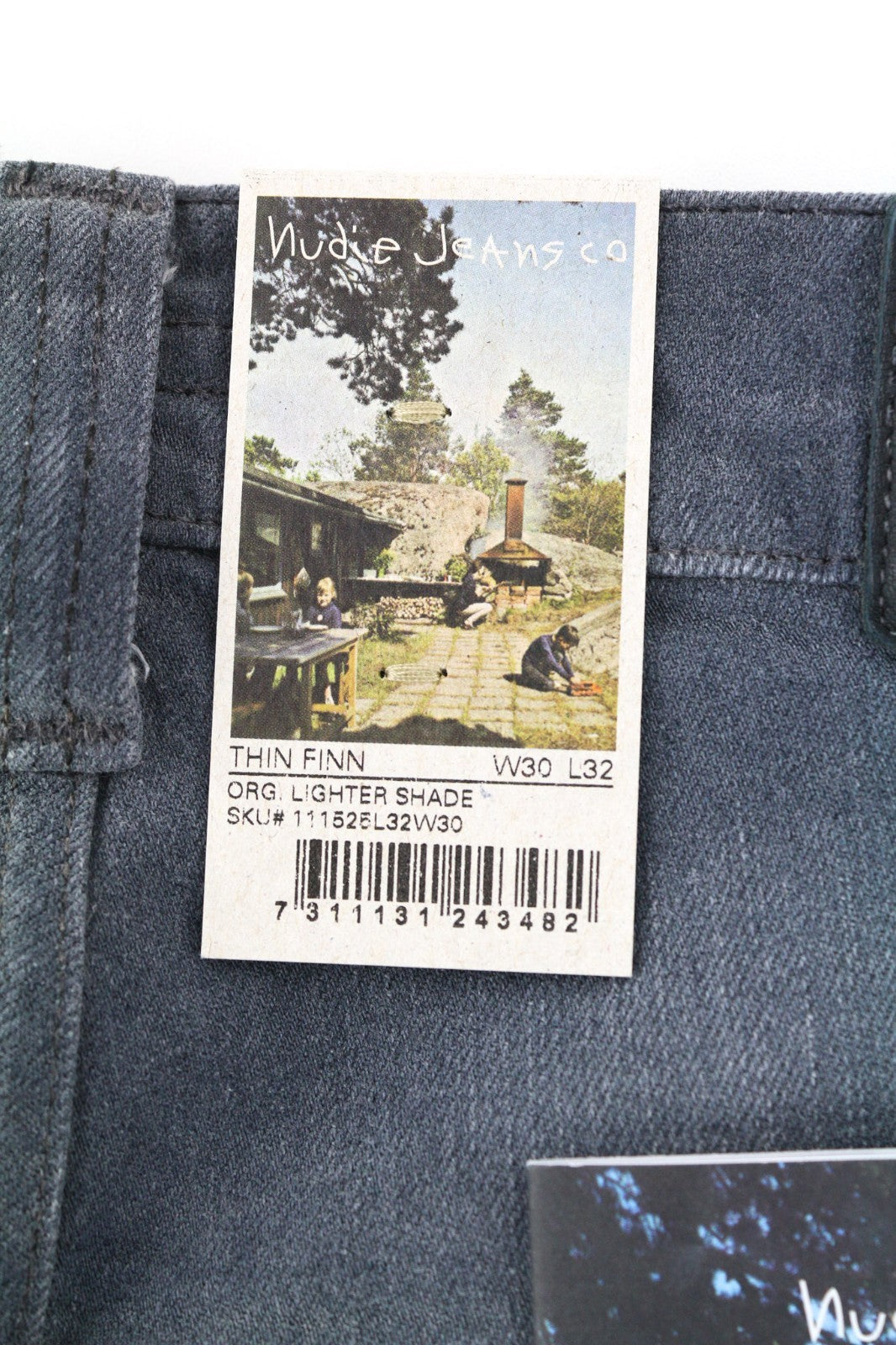 NUDIE JEANS ploni „Finn“ vyriški džinsai W30/L32 Slim Fit išblukintos pilkos medvilnės mišinio 