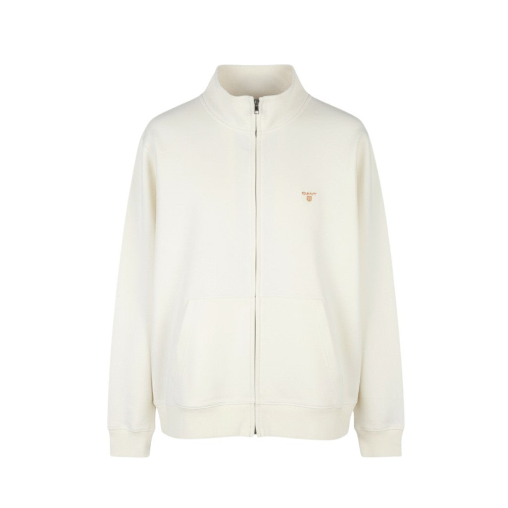 GANT Bru Original Full Zip vyriškas megztinis su užtrauktuku, 3XL dydžio, kiaušinio lukšto spalvos, aukštu kaklu, šviesus 